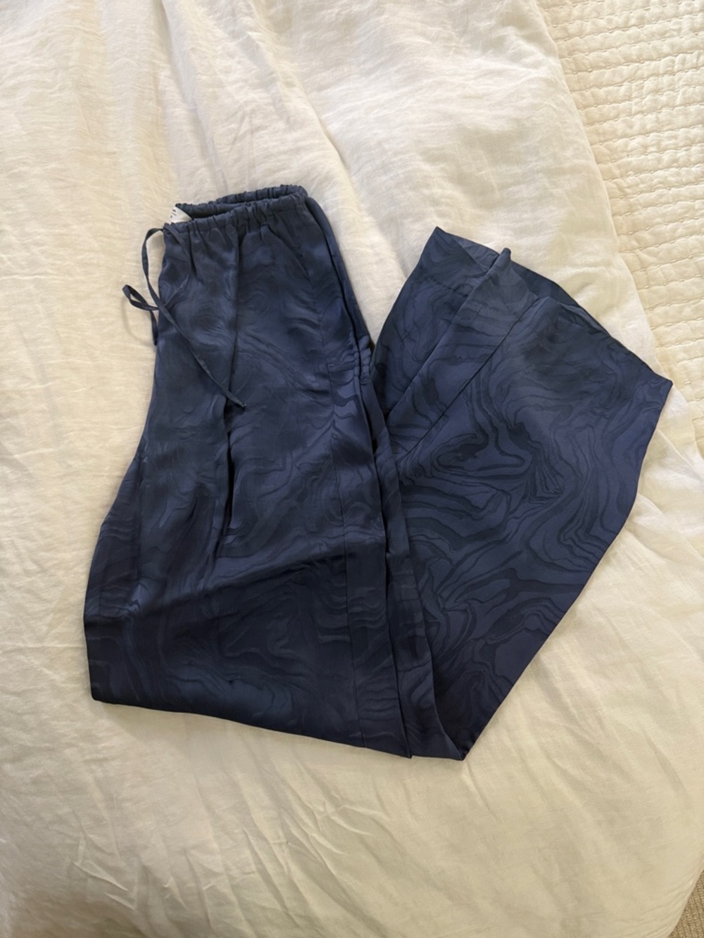 & Other Stories Navy Marble-Print Wide Leg Pants